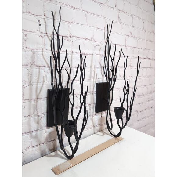 Partylite Gaia Metal Branch Tree Shaped Wall Sconce Candle Holder 18” Black - Picture 7 of 11